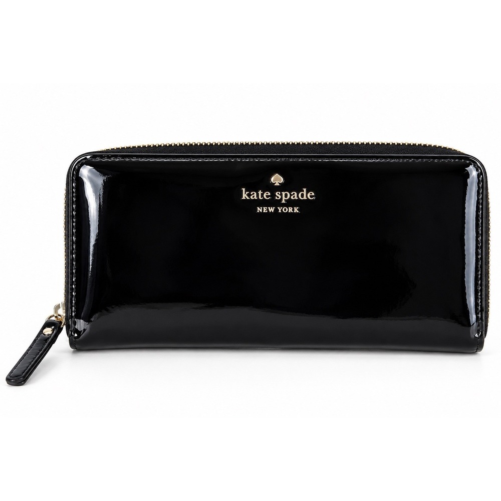 Kate Spade New York Black Patent Leather Zip Around Wallet Continental